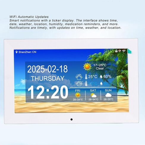 Smart Digital WiFi Clock, 10 Inch Large Font Display with Real Time Weather Temperature Humidity Photo Video Playback for Seniors in Kuwait