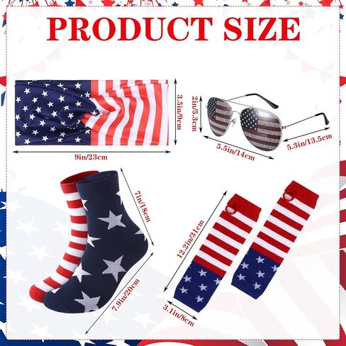 JATEBI 4 Pcs 4th of July Costume Accessories USA Patriotic Headband Arm Sleeve Socks Sunglasses for Independence Day Party 250th Anniversary Party in Kuwait