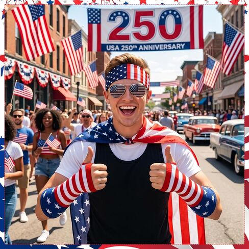 JATEBI 4 Pcs 4th of July Costume Accessories USA Patriotic Headband Arm Sleeve Socks Sunglasses for Independence Day Party 250th Anniversary Party in Kuwait