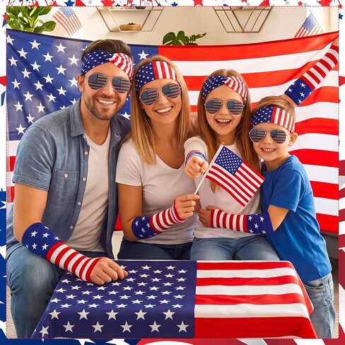JATEBI 4 Pcs 4th of July Costume Accessories USA Patriotic Headband Arm Sleeve Socks Sunglasses for Independence Day Party 250th Anniversary Party in Kuwait
