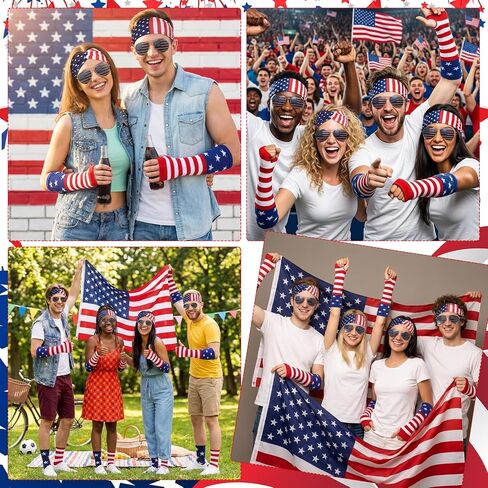 JATEBI 4 Pcs 4th of July Costume Accessories USA Patriotic Headband Arm Sleeve Socks Sunglasses for Independence Day Party 250th Anniversary Party in Kuwait