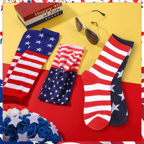 JATEBI 4 Pcs 4th of July Costume Accessories USA Patriotic Headband Arm Sleeve Socks Sunglasses for Independence Day Party 250th Anniversary Party in Kuwait