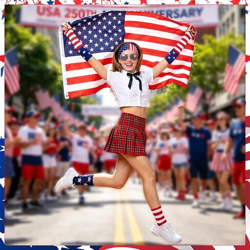 JATEBI 4 Pcs 4th of July Costume Accessories USA Patriotic Headband Arm Sleeve Socks Sunglasses for Independence Day Party 250th Anniversary Party in Kuwait