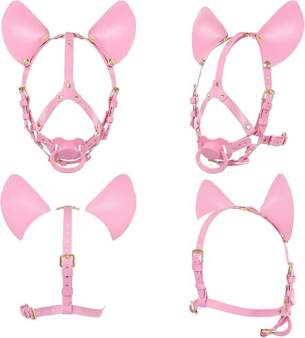 Littleforbig Leather Adjustable Strap Little Furry Pacifier Head Harness in Kuwait