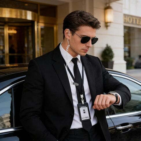 4 PCS Agent Costume Accessories Set – Spy Secret Security Service Costume with Sunglasses, Pre-Tied Zipper Tie, Earpiece, and ID Card for Men Women Halloween Cosplay Black in Saudi Arabia