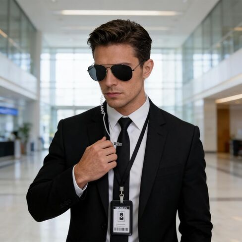 4 PCS Agent Costume Accessories Set – Spy Secret Security Service Costume with Sunglasses, Pre-Tied Zipper Tie, Earpiece, and ID Card for Men Women Halloween Cosplay Black in Saudi Arabia