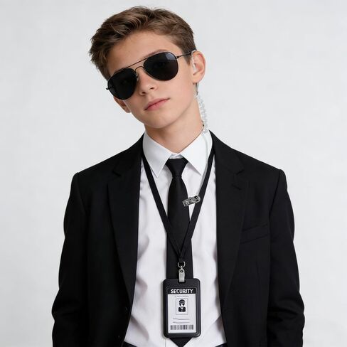 4 PCS Agent Costume Accessories Set – Spy Secret Security Service Costume with Sunglasses, Pre-Tied Zipper Tie, Earpiece, and ID Card for Men Women Halloween Cosplay Black in Saudi Arabia