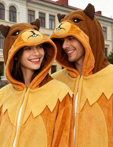 Adult Loose - fitting Groundhog Onesie Costume Halloween Christmas Cosplay Groundhog Costume Women Men in Saudi Arabia