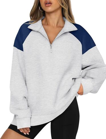WIHOLL Half Zip Oversized Sweatshirts For Women Casual Fall Outfits Tunic Quarter Zip Pullover Crewneck Sweaters Hoodies Winter Clothes 2024 Coffee Grey 2XL in Kuwait