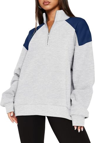 WIHOLL Half Zip Oversized Sweatshirts For Women Casual Fall Outfits Tunic Quarter Zip Pullover Crewneck Sweaters Hoodies Winter Clothes 2024 Coffee Grey 2XL in Kuwait
