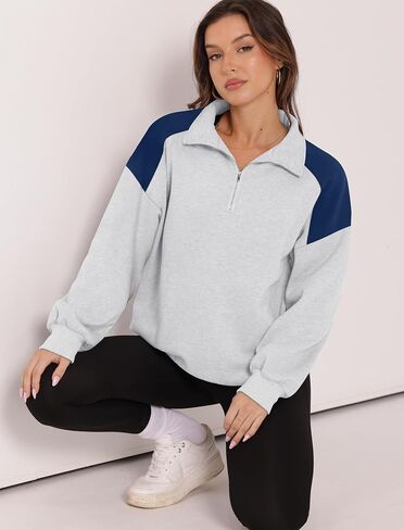 WIHOLL Half Zip Oversized Sweatshirts For Women Casual Fall Outfits Tunic Quarter Zip Pullover Crewneck Sweaters Hoodies Winter Clothes 2024 Coffee Grey 2XL in Kuwait