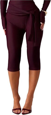 Floerns Women's Casual High Waisted Capri Leggings Tie Front Skinny Workout Cropped Pants in Saudi Arabia