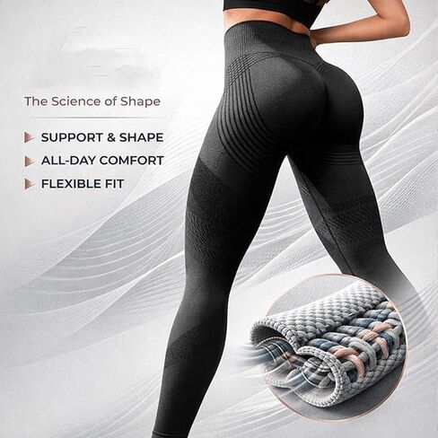 2 PCS POWERCELLS 3D Metabolic Booster High Waisted Compression Leggings, Women Cellulite 3D Sculpting Pants in Kuwait