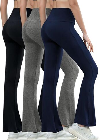 3 Pack Women's Super Soft High Waisted Flare Pants, Leggings Tummy Control Soft Bootleg Bell Bottoms in Kuwait