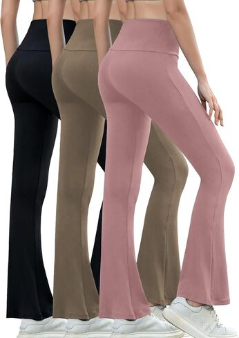 3 Pack Women's Super Soft High Waisted Flare Pants, Leggings Tummy Control Soft Bootleg Bell Bottoms in Kuwait