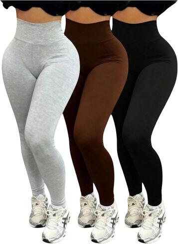 WDIRARA Women's 3 Pack Leggings High Waisted Workout Running Yoga Pants in Kuwait