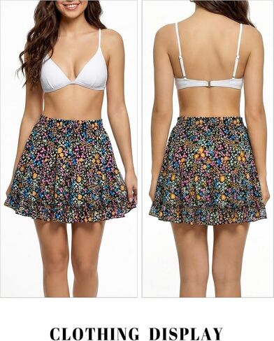 Mini Skirt for Women Casual Boho Ruffle Skort with Adjustable Drawstring, Elastic High Waist and Pockets for Summer in Saudi Arabia