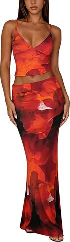 Ammiko Two Piece Skirt Set for Women Floral Maxi Skirt Spaghetti Strap Bodycon Summer Going Out Outfits Y2k Vacation in Saudi Arabia