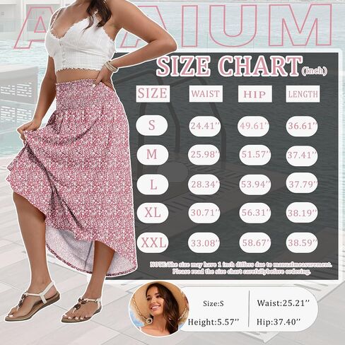 Women's Maxi Skirts Smocked High Waisted Boho Floral Flowy Long Skirt with Pockets 2026 Summer Beach Vacation Clothes in Kuwait