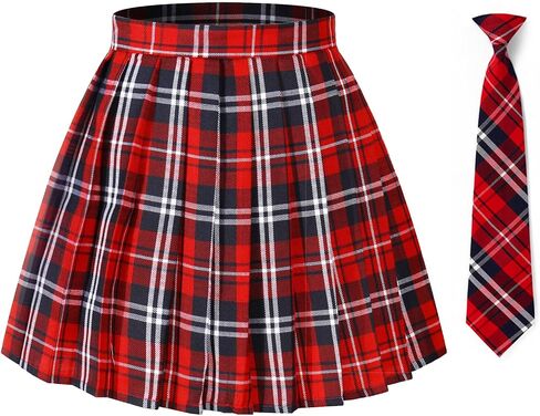 Girls Womens Pleated Plaid Cosplay Cheer Skirt High Waist Mini School Uniform Tennis Skirts Christmas with NeckTies in Saudi Arabia