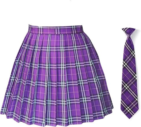 Girls Womens Pleated Plaid Cosplay Cheer Skirt High Waist Mini School Uniform Tennis Skirts Christmas with NeckTies in Saudi Arabia