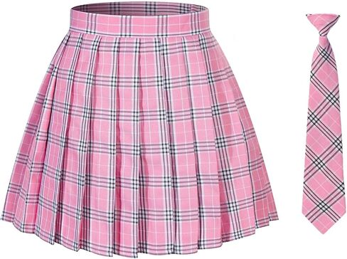 Girls Womens Pleated Plaid Cosplay Cheer Skirt High Waist Mini School Uniform Tennis Skirts Christmas with NeckTies in Saudi Arabia