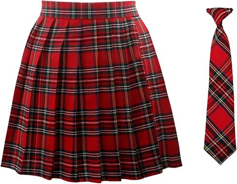 Girls Womens Pleated Plaid Cosplay Cheer Skirt High Waist Mini School Uniform Tennis Skirts Christmas with NeckTies in Saudi Arabia