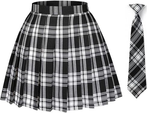 Girls Womens Pleated Plaid Cosplay Cheer Skirt High Waist Mini School Uniform Tennis Skirts Christmas with NeckTies in Saudi Arabia