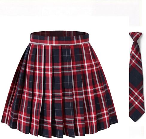 Girls Womens Pleated Plaid Cosplay Cheer Skirt High Waist Mini School Uniform Tennis Skirts Christmas with NeckTies in Saudi Arabia