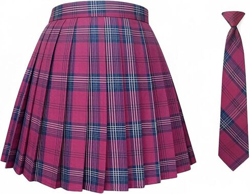Girls Womens Pleated Plaid Cosplay Cheer Skirt High Waist Mini School Uniform Tennis Skirts Christmas with NeckTies in Saudi Arabia
