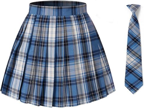 Girls Womens Pleated Plaid Cosplay Cheer Skirt High Waist Mini School Uniform Tennis Skirts Christmas with NeckTies in Saudi Arabia
