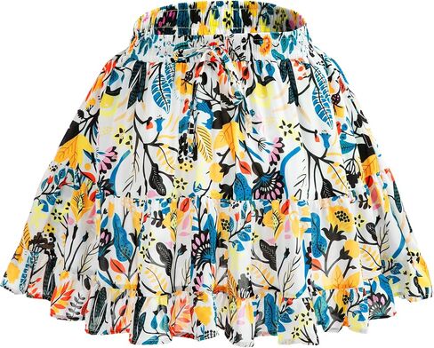 Mini Skirt for Women Casual Boho Ruffle Skort with Adjustable Drawstring, Elastic High Waist and Pockets for Summer in Saudi Arabia