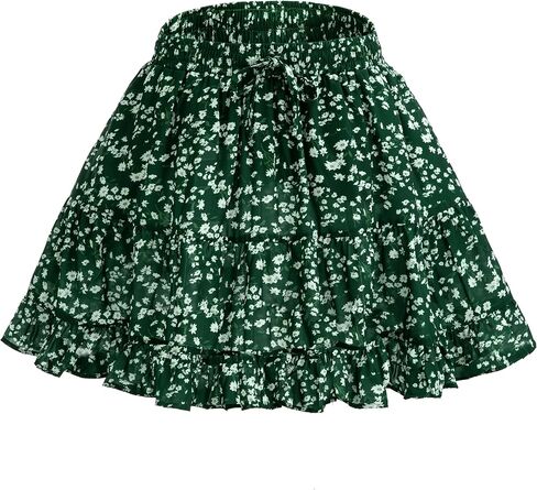 Mini Skirt for Women Casual Boho Ruffle Skort with Adjustable Drawstring, Elastic High Waist and Pockets for Summer in Saudi Arabia
