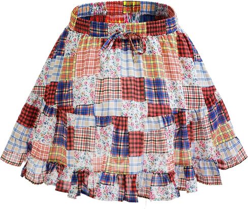 Mini Skirt for Women Casual Boho Ruffle Skort with Adjustable Drawstring, Elastic High Waist and Pockets for Summer in Saudi Arabia