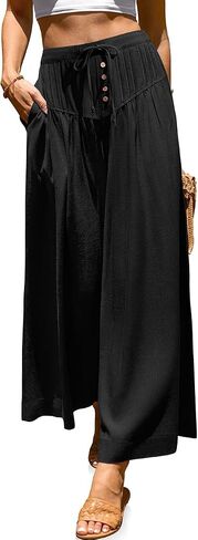 TARSE Women Linen Wide Leg Pants Palazzo High Waisted Boho Loose Casual Lounge Pant Beach Travel Vacation Outfits in Kuwait