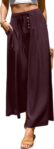 TARSE Women Linen Wide Leg Pants Palazzo High Waisted Boho Loose Casual Lounge Pant Beach Travel Vacation Outfits in Kuwait