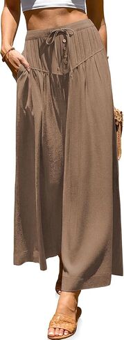 TARSE Women Linen Wide Leg Pants Palazzo High Waisted Boho Loose Casual Lounge Pant Beach Travel Vacation Outfits in Kuwait