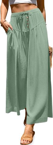 TARSE Women Linen Wide Leg Pants Palazzo High Waisted Boho Loose Casual Lounge Pant Beach Travel Vacation Outfits in Kuwait