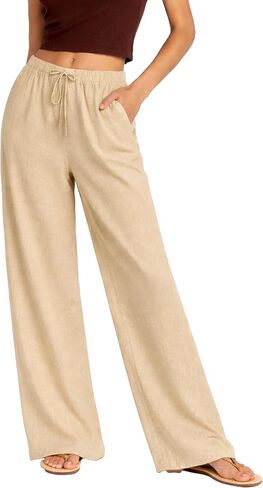 Wide Leg Linen Pants for Women & 2026 Summer High Waisted Palazzo Style, Cotton Pants, Women Linen Pants Casual Loose Fit in Kuwait
