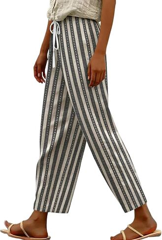 Women's Striped Gingham Harem Pants Summer Casual Loose Drawstring Plaid Trousers Beach Travel Bottoms with Pockets in Saudi Arabia