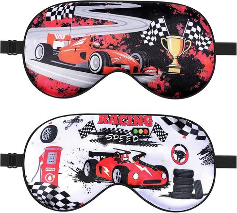FrgKbTm 2 Pcs Sleep Mask for Kids Boys, Silk Eye Covers for Sleeping, Adjustable Strap & Light Blocking Design, Children's Bedtime Blindfold for Travel and Home Use (Race Car) in Saudi Arabia