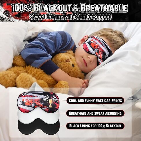 FrgKbTm 2 Pcs Sleep Mask for Kids Boys, Silk Eye Covers for Sleeping, Adjustable Strap & Light Blocking Design, Children's Bedtime Blindfold for Travel and Home Use (Race Car) in Saudi Arabia