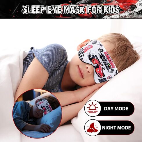 FrgKbTm 2 Pcs Sleep Mask for Kids Boys, Silk Eye Covers for Sleeping, Adjustable Strap & Light Blocking Design, Children's Bedtime Blindfold for Travel and Home Use (Race Car) in Saudi Arabia