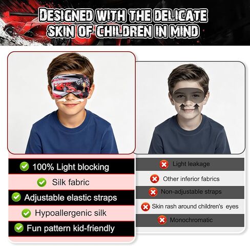 FrgKbTm 2 Pcs Sleep Mask for Kids Boys, Silk Eye Covers for Sleeping, Adjustable Strap & Light Blocking Design, Children's Bedtime Blindfold for Travel and Home Use (Race Car) in Saudi Arabia