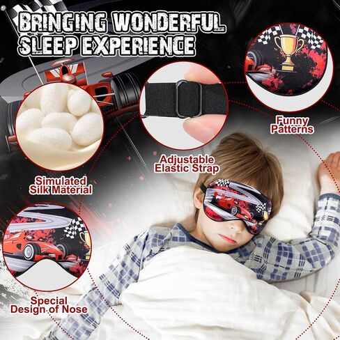 FrgKbTm 2 Pcs Sleep Mask for Kids Boys, Silk Eye Covers for Sleeping, Adjustable Strap & Light Blocking Design, Children's Bedtime Blindfold for Travel and Home Use (Race Car) in Saudi Arabia