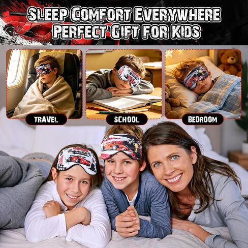 FrgKbTm 2 Pcs Sleep Mask for Kids Boys, Silk Eye Covers for Sleeping, Adjustable Strap & Light Blocking Design, Children's Bedtime Blindfold for Travel and Home Use (Race Car) in Saudi Arabia