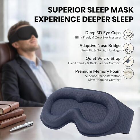 Maximum Blackout Sleep Mask for Deep Sleep, 3D Eye Mask with Spacious Eye Cups, Zero Eye Pressure, Long Eyelash & Lash Extension Friendly, Eye Cover for Travel/Shift Work/Daytime Sleep, Black in Saudi Arabia