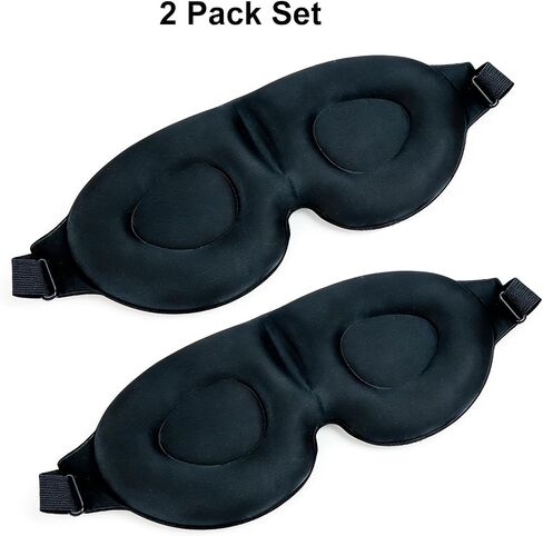 2 Pack Sleep Masks Black 3D Contoured Eye Mask for Sleeping Adjustable Strap Rebound Memory Foam Comfortable Fit in Saudi Arabia