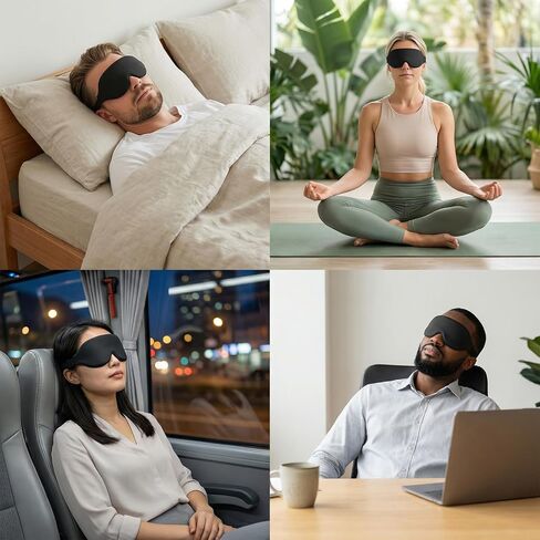 2 Pack Sleep Masks Black 3D Contoured Eye Mask for Sleeping Adjustable Strap Rebound Memory Foam Comfortable Fit in Saudi Arabia