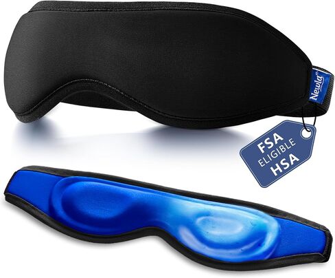 Cooling Gel Eye Mask, Contoured Cold Compress for Eyes, Reusable Cold Eye Mask for Puffy Eyes, Tired Eyes & Eye Strain, Flexible Solid Gel, Eye Care, Adjustable Strap, Fsa Eligible Items Hsa (Black) in Saudi Arabia